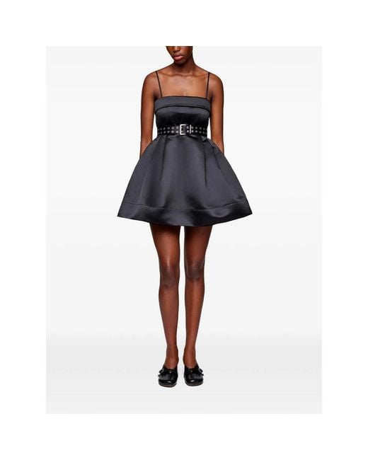 Ganni Black Mini Belted Spaghetti-Strap Dress