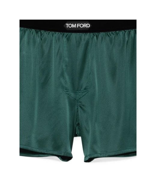 Tom Ford Green Logo-Waistband Silk Boxer Shorts for men