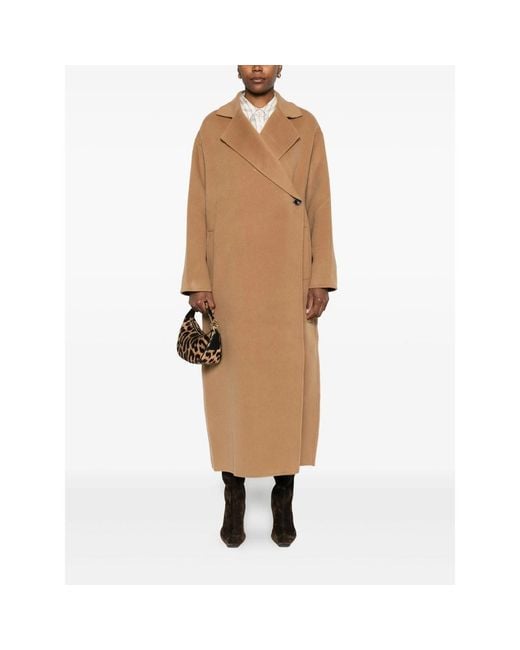 Soft Goat Brown Double-Breasted Patch-Pocket Coat