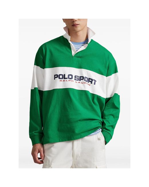Ralph Lauren Green Sport-Rugby Long-Sleeves Polo Shirt for men