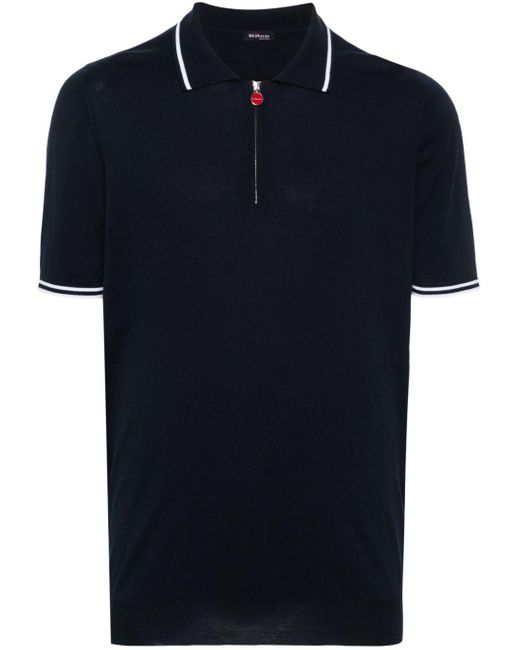 Kiton Blue Zip-Up Cotton Polo Shirt for men