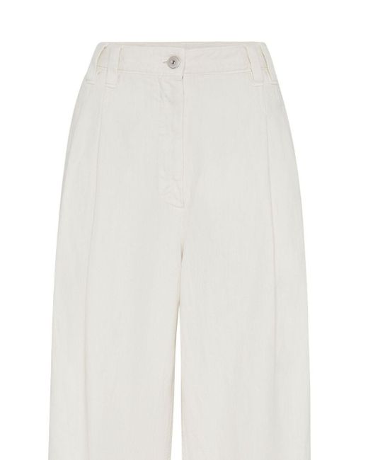 Brunello Cucinelli White High-Waisted Straight-Leg Trousers