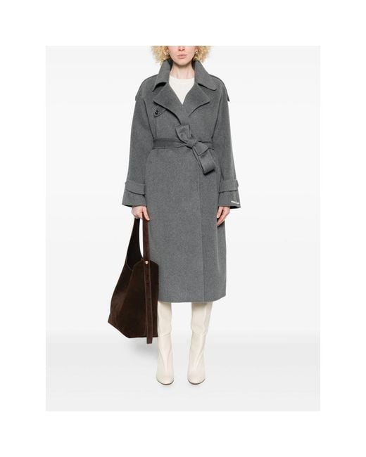GLOX Gray Belted Long-Sleeve Coat