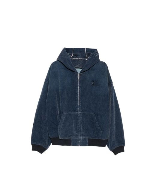 Alexander Wang Blue Logo-Embroidered Hooded Denim Jacket