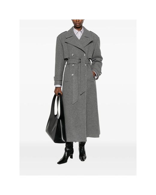 LE SULLY STUDIO Gray Double-Breasted Belted Coat