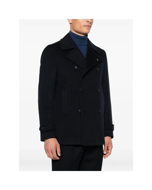 Tagliatore Black Double-Breasted Wool Coat for men