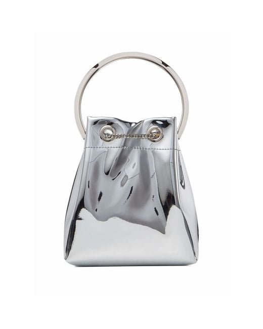 Jimmy Choo Gray Mini Bon Bon Metallic-Effect Bucket Bag