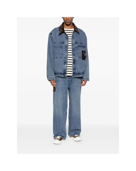 Charles Jeffrey Blue Denim Jacket With Corduroy Collar for men