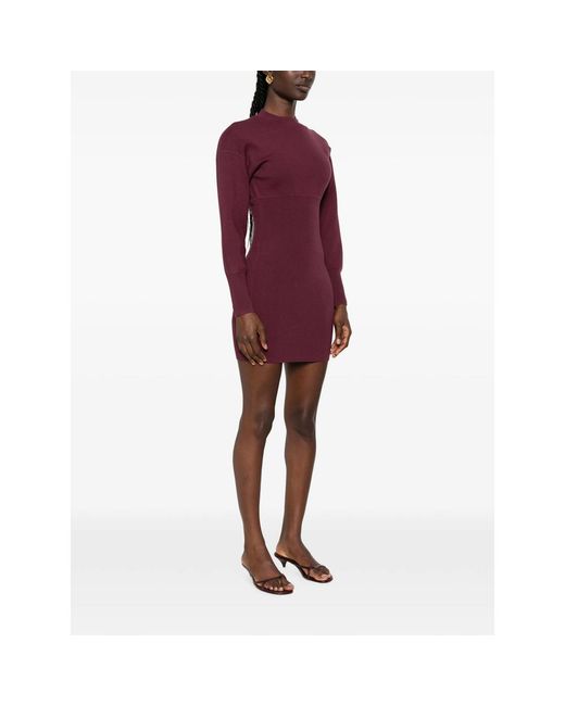 Anine Bing Purple Imane Ribbed-Knit Long-Sleeve Mini Dress