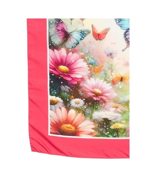 D'Aniello Pink Butterfly-Print Scarf