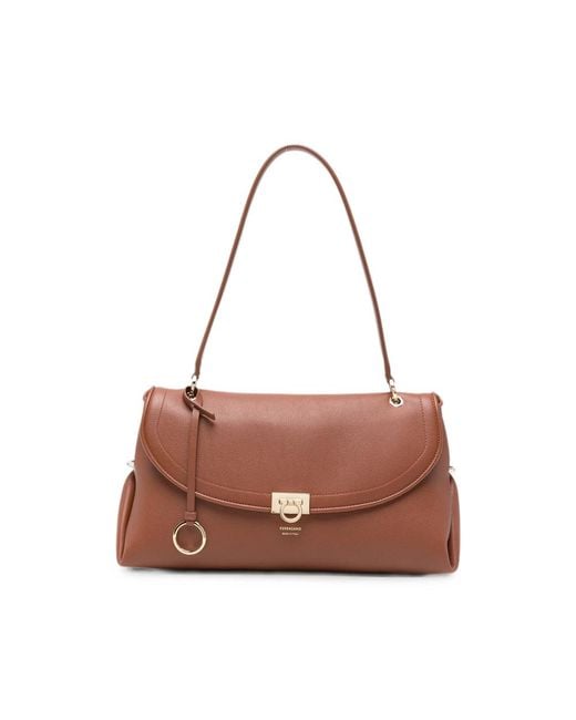 Ferragamo Brown Gancini Pebbled Leather Tote Bag