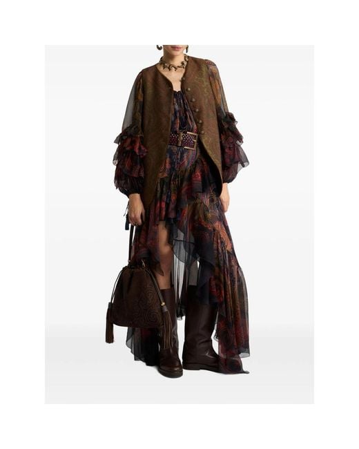 Etro Brown Wool-Blend Jacquard Waistcoat With Paisley Motif
