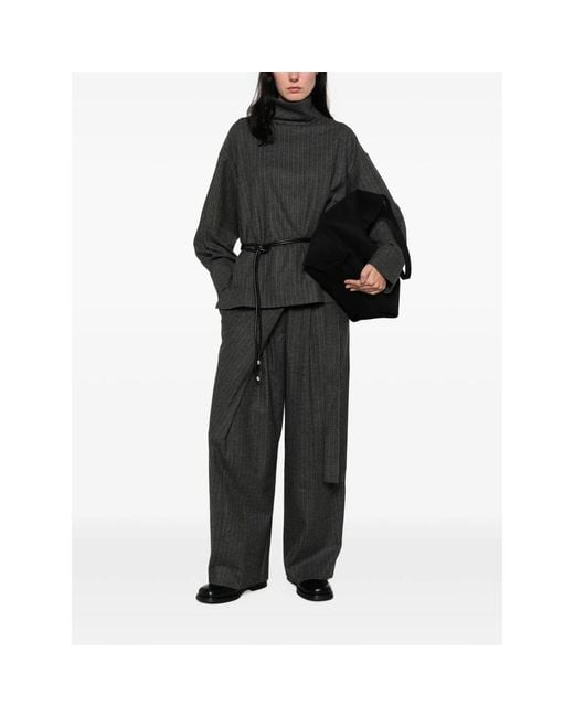 LA PISCINE Gray Pinstripe-Pattern Wrap-Style Trousers