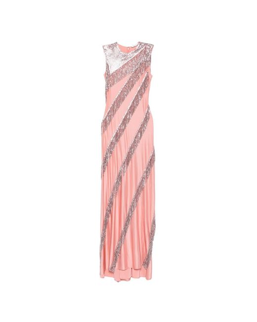 Rabanne Pink Sequin-Fringe Maxi Dress
