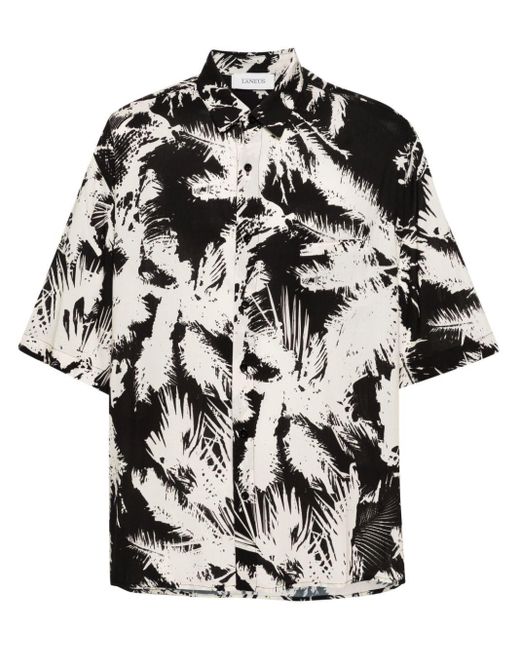 Laneus Black Abstract-Print Bowling Shirt for men