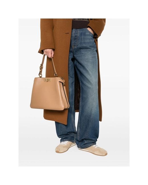 Fendi Natural Turnlock Handle Tote Bag