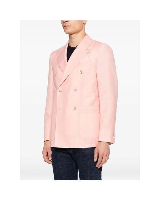Caruso Pink Aida Double-Breasted Pocket Blazer for men