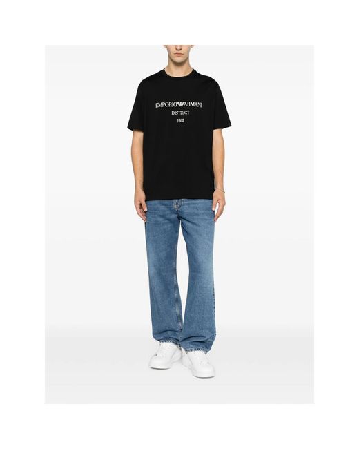 Emporio Armani Black Logo-Print Crew-Neck T-Shirt for men