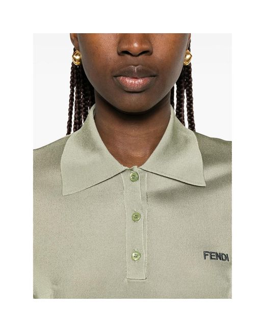 Fendi Green Button-Up Polo Shirt
