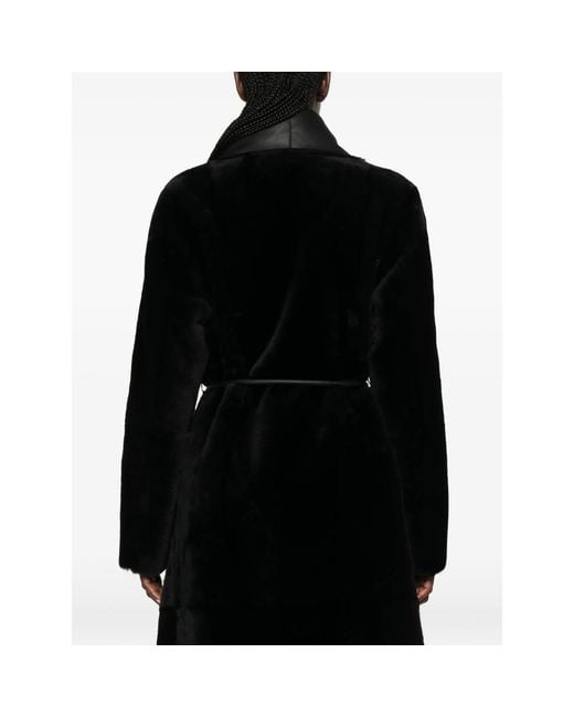 Blancha Black Leather-Panelled Shearling Coat