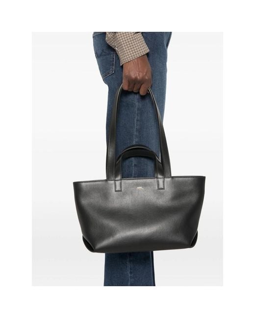 A.P.C. Black A. P.C. Logo-Print Leather Tote Bag