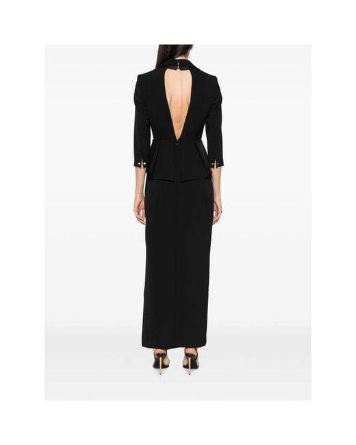 Elisabetta Franchi Black Peplum-Waist Shawl-Lapel Dress