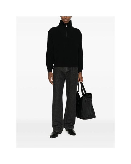 Saint Laurent Black Ribbed-Knit Crew-Neck Sweater for men