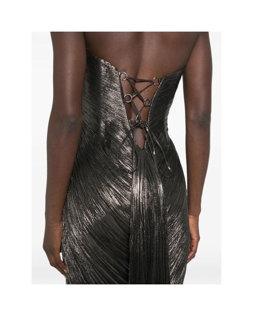 Maria Lucia Hohan Black Nadira Metallic-Effect Pleated Maxi Dress