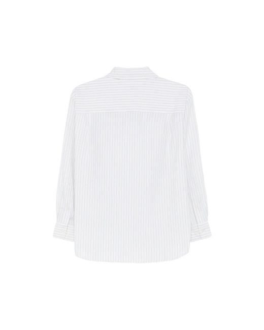 DUNST White Striped-Pattern Chest-Pocket Shirt