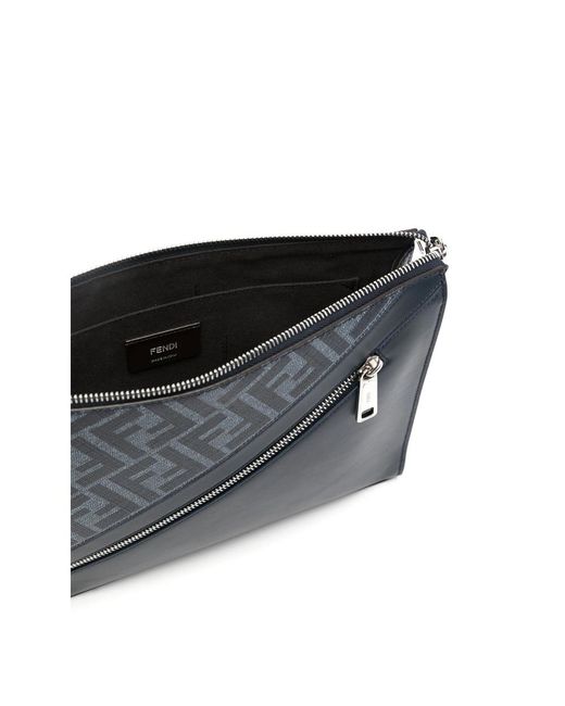 Fendi Blue Diagonal Leather Clutch Bag for men