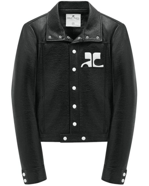 Courreges Black Logo-Patch Faux-Leather Jacket for men