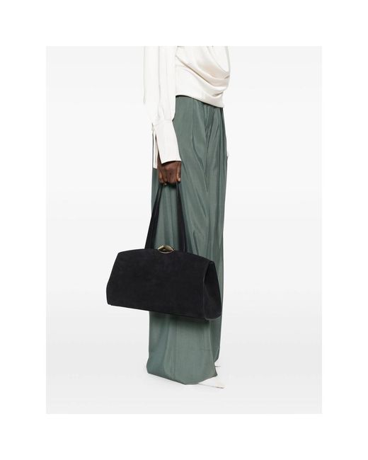 Benedetta Bruzziches Black Large Serena Front-Pocket Kiss-Lock Tote Bag