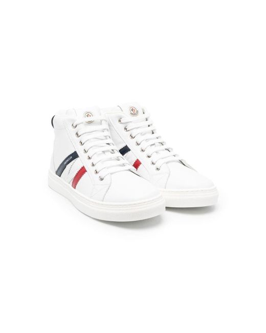 Moncler White Diagonal Stripe Print High-Top Sneakers
