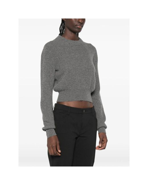Malo Gray Ribbed-Knit Cropped Sweater
