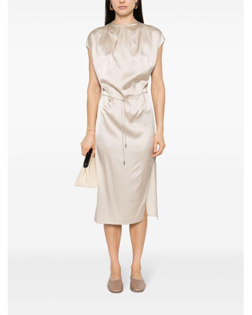 Calvin Klein Natural Belted Satin Midi Dress