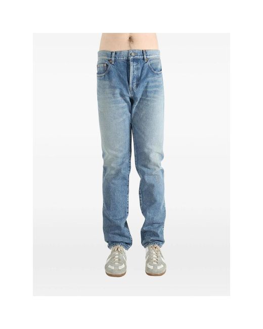 Saint Laurent Blue Logo-Patch Belt-Loop Jeans for men