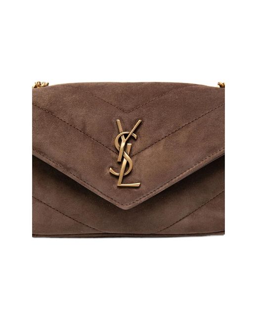 Saint Laurent Brown Mini Loulou Logo-Patch Cross Body Bag