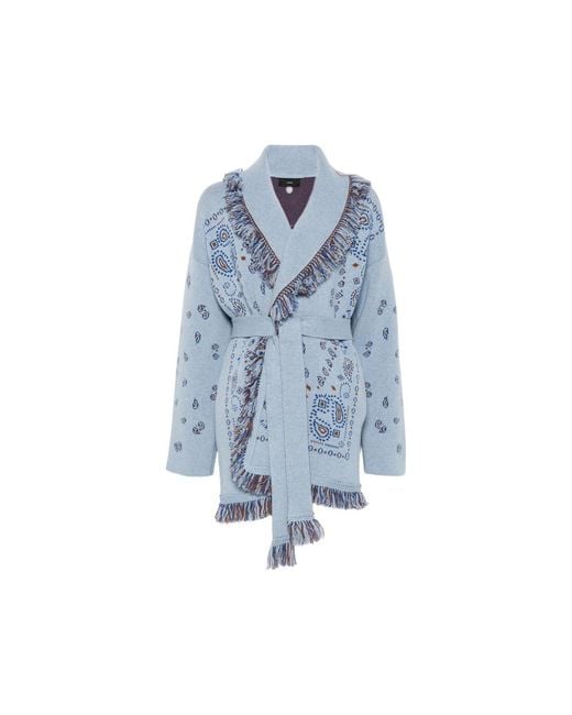 Alanui Blue Bandana-Jacquard Knitted Coat