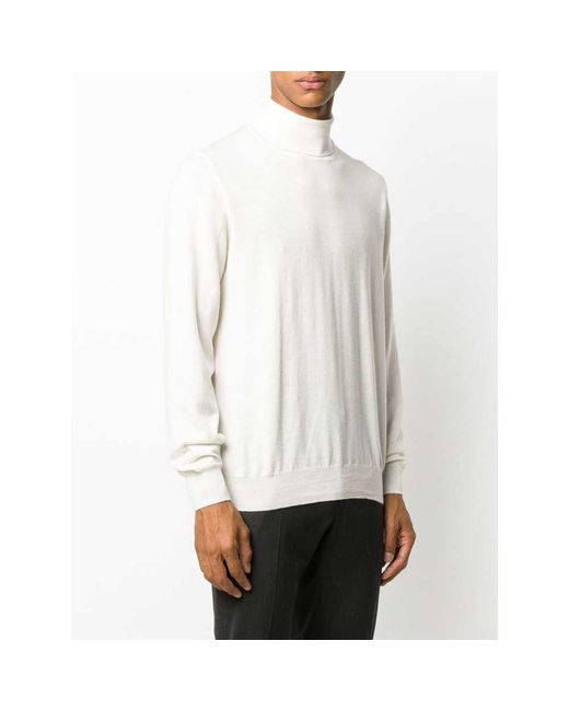 Fileria White Fine Knit Roll Neck Jumper for men