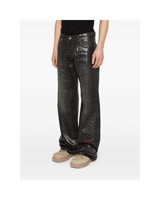 PDF Gray Leopard Print Denim Jeans for men