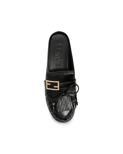 Fendi Black O'Lock Fringed Mules