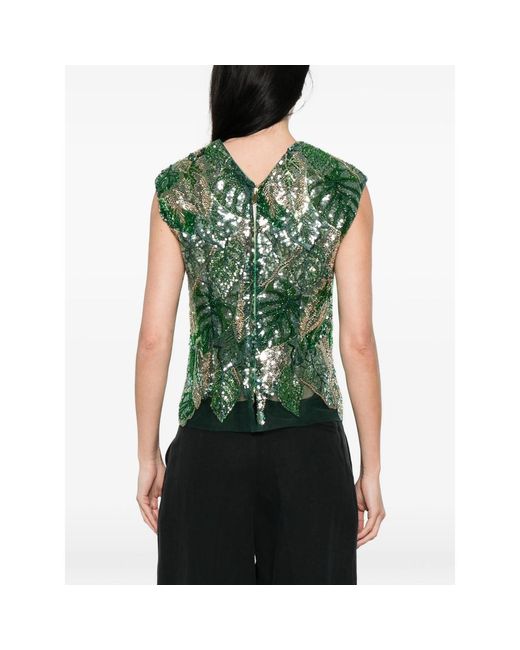 DE SANTIS Green Sequin Embellished V-Neck Top