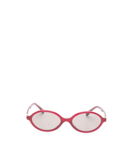 Miu Miu Pink Logo-Plaque Oval-Frame Sunglasses