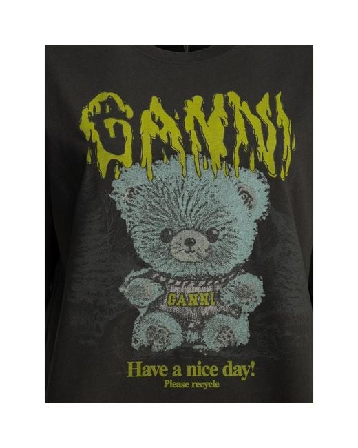 Ganni Green Heavy Cotton Jersey Forest Teddy