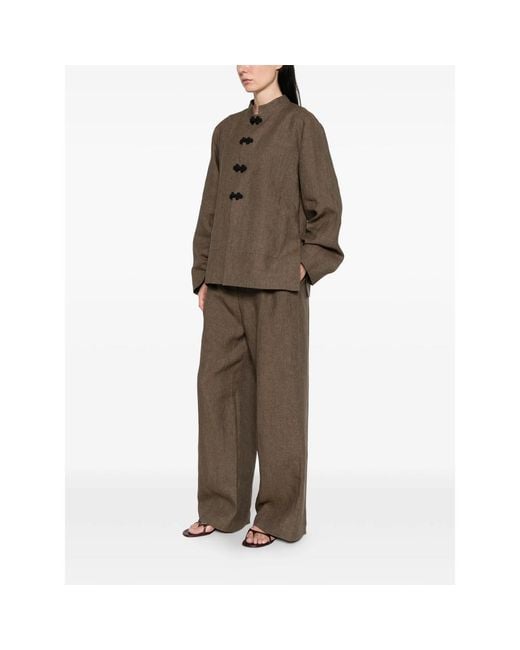 Rohe Brown Drawstring Pleat Trousers