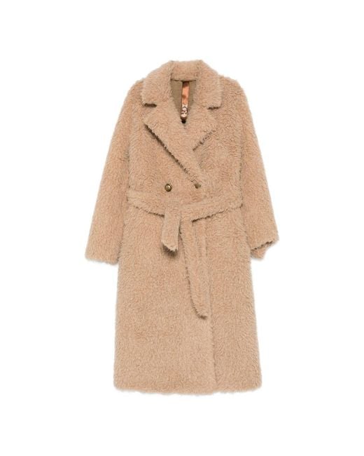 GLOX Natural Double-Breasted Belted Coat