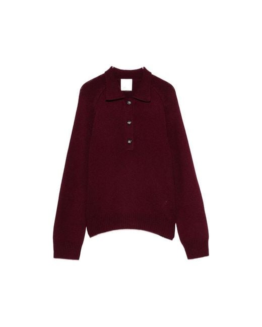 Allude Purple Button-Up Polo-Collar Sweater