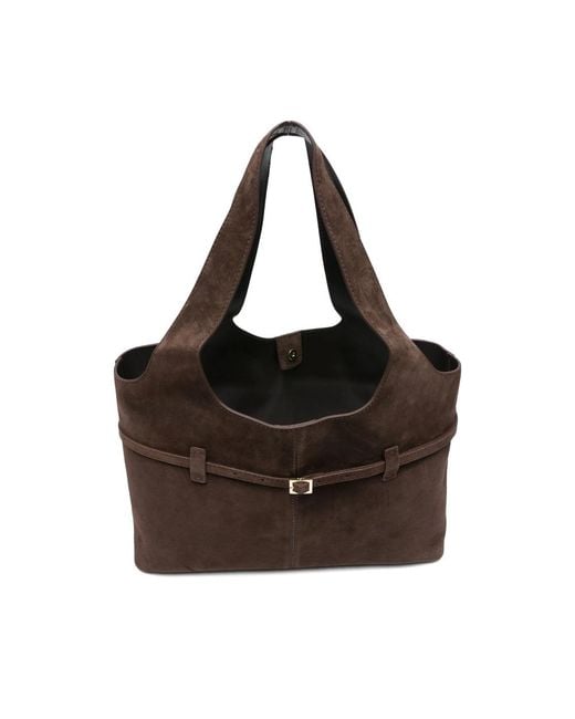 MANU Atelier Brown Buckle-Detail Suede Tote Bag