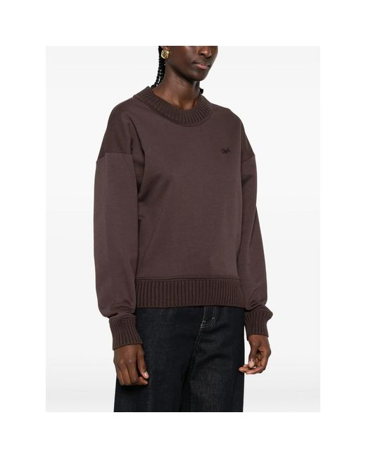 Closed Brown Ribbed-Trim Logo-Embroidered Sweatshirt