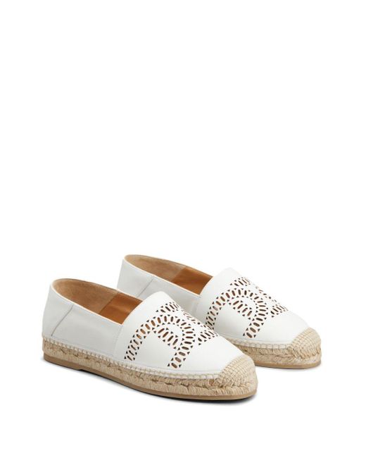 Tod's White Logo-Perforated Leather Espadrilles